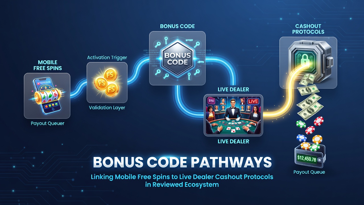 Diagram showing redemption flows from mobile spins to dealer cashouts in regulated apps