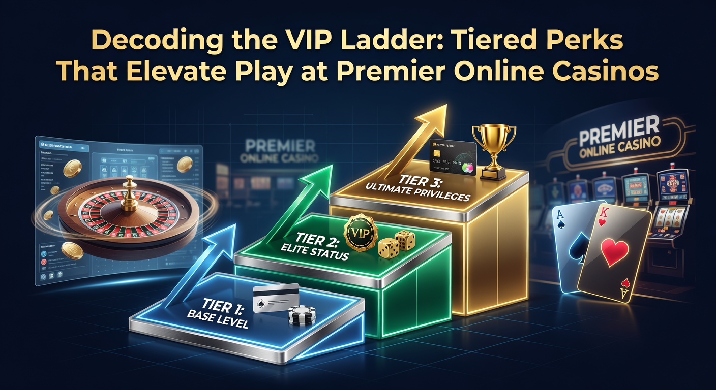 A sleek digital ladder ascending through glowing casino tiers, symbolizing progression in VIP programs at top online platforms