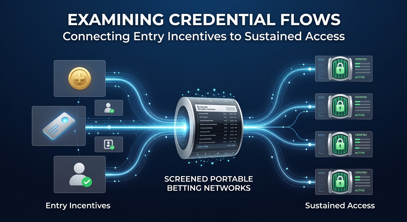 Diagram showing credential verification steps linking mobile app sign-up bonuses to ongoing account access in regulated betting platforms