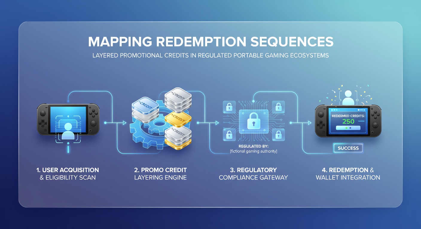 Diagram illustrating layered promotional credit redemption paths in mobile gaming apps under regulatory oversight
