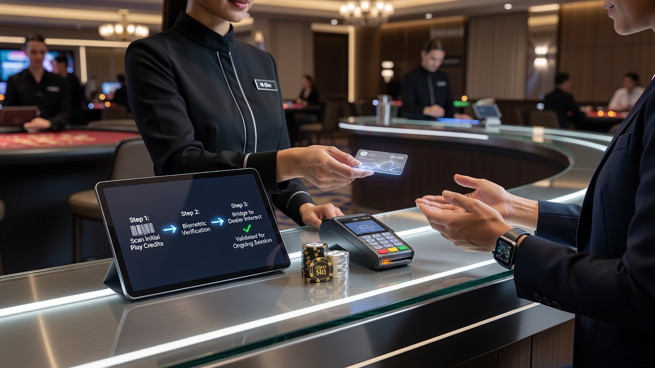 Live dealer interaction on a mobile handheld device with overlaid credential status indicators in a regulated casino app