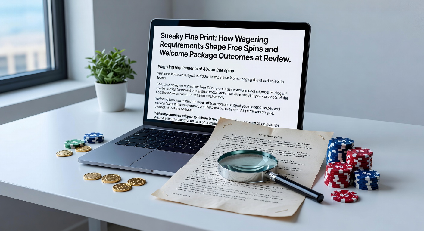 Infographic breaking down a sample wagering requirement calculation for a free spins bonus, showing bonus amount, multiplier, eligible games, and projected playthrough timeline on a mobile device screen